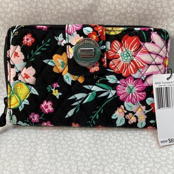 Vera Bradley RFID Turnlock Wallet in Signature Cotton - Tangerine Twist - Picture 1 of 6